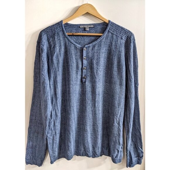 John Varvatos Collection | Ribbed Linen Henley in Sapphire Blue - Picture 2 of 10